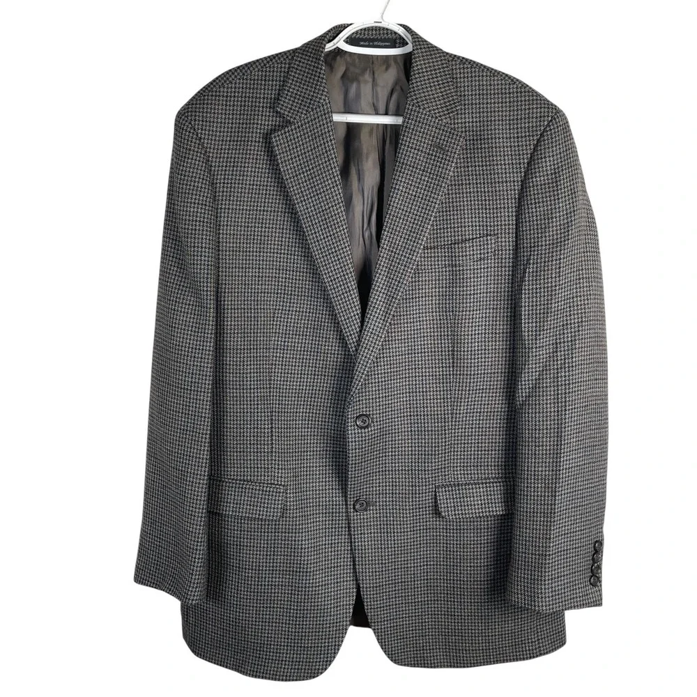 Lauren‎ Ralph Lauren Mens Wool HOUNDSTOOTH Sport Coat Blazer 42L Gray 2 Button